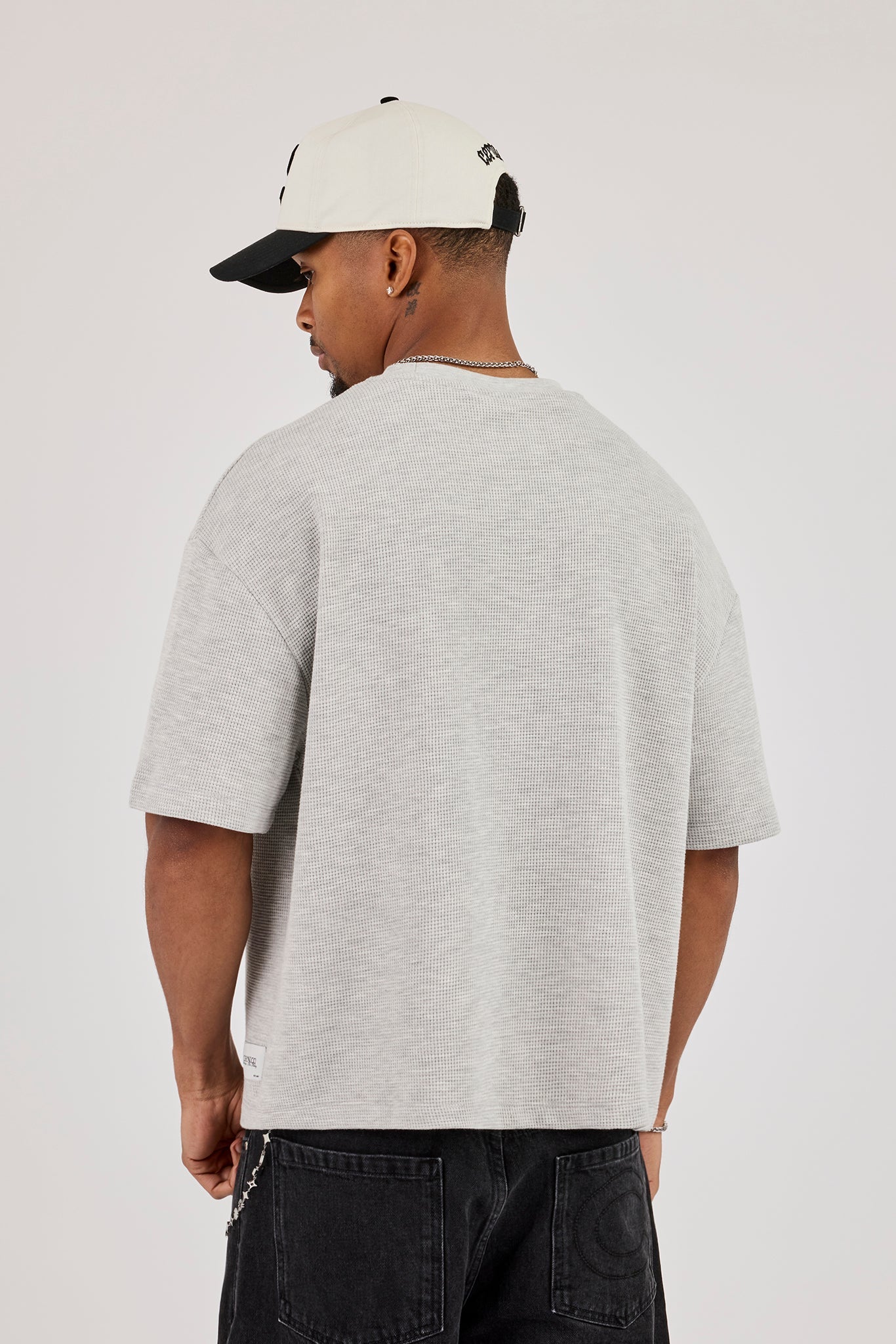 Boxy Waffle Print T-Shirt - Grey