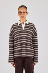 Oversized Stripe Long Sleeve Top - Chocolate