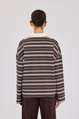 Oversized Stripe Long Sleeve Top - Chocolate