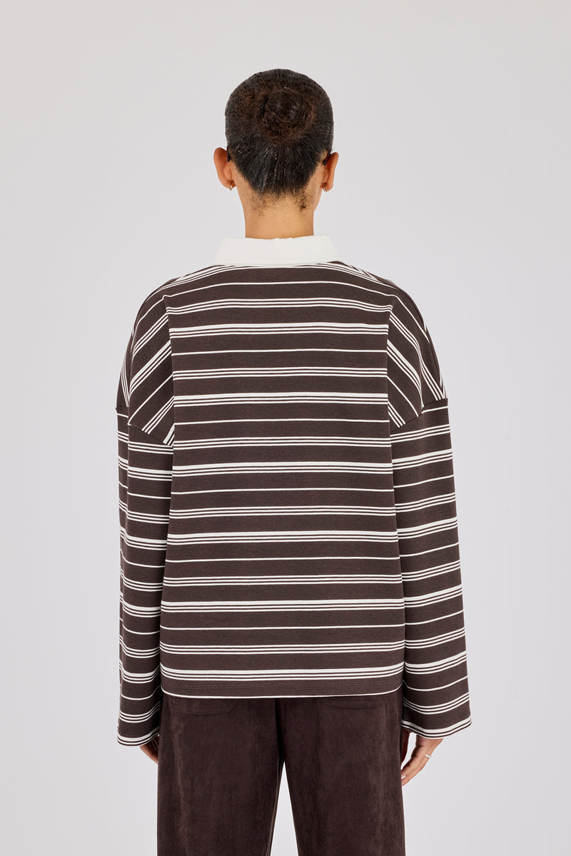Oversized Stripe Long Sleeve Top - Chocolate