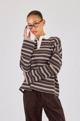 Oversized Stripe Long Sleeve Top - Chocolate