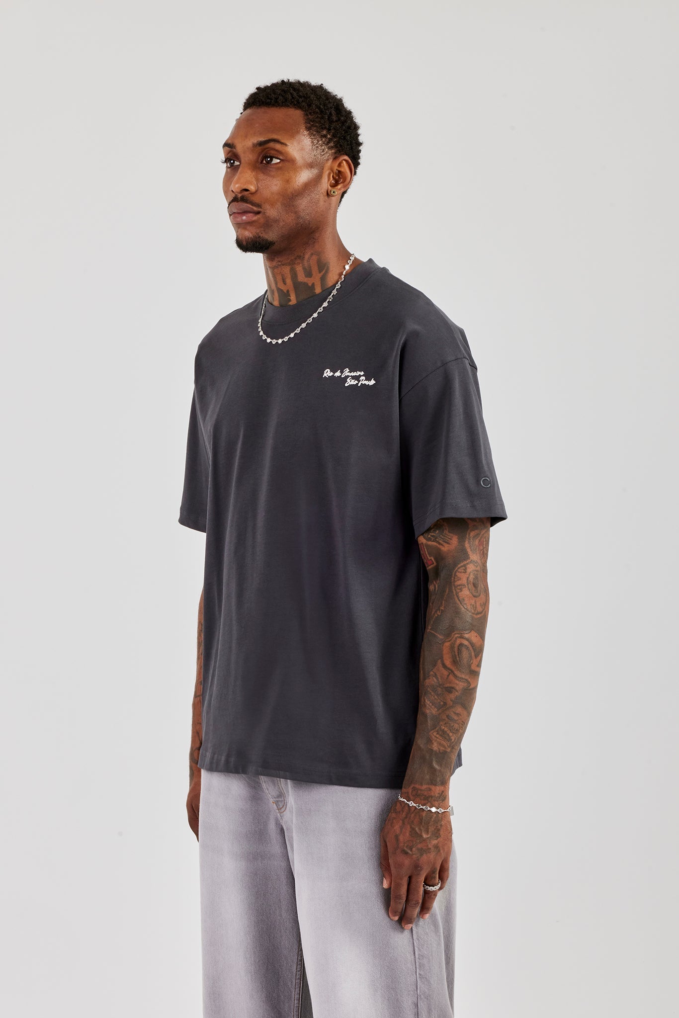 C Back Print Oversized T-Shirt - Charcoal