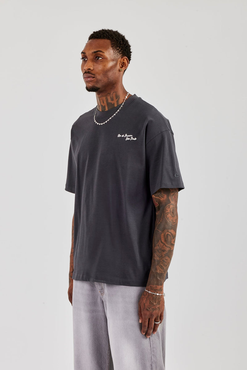 C Back Print Oversized T-Shirt - Charcoal