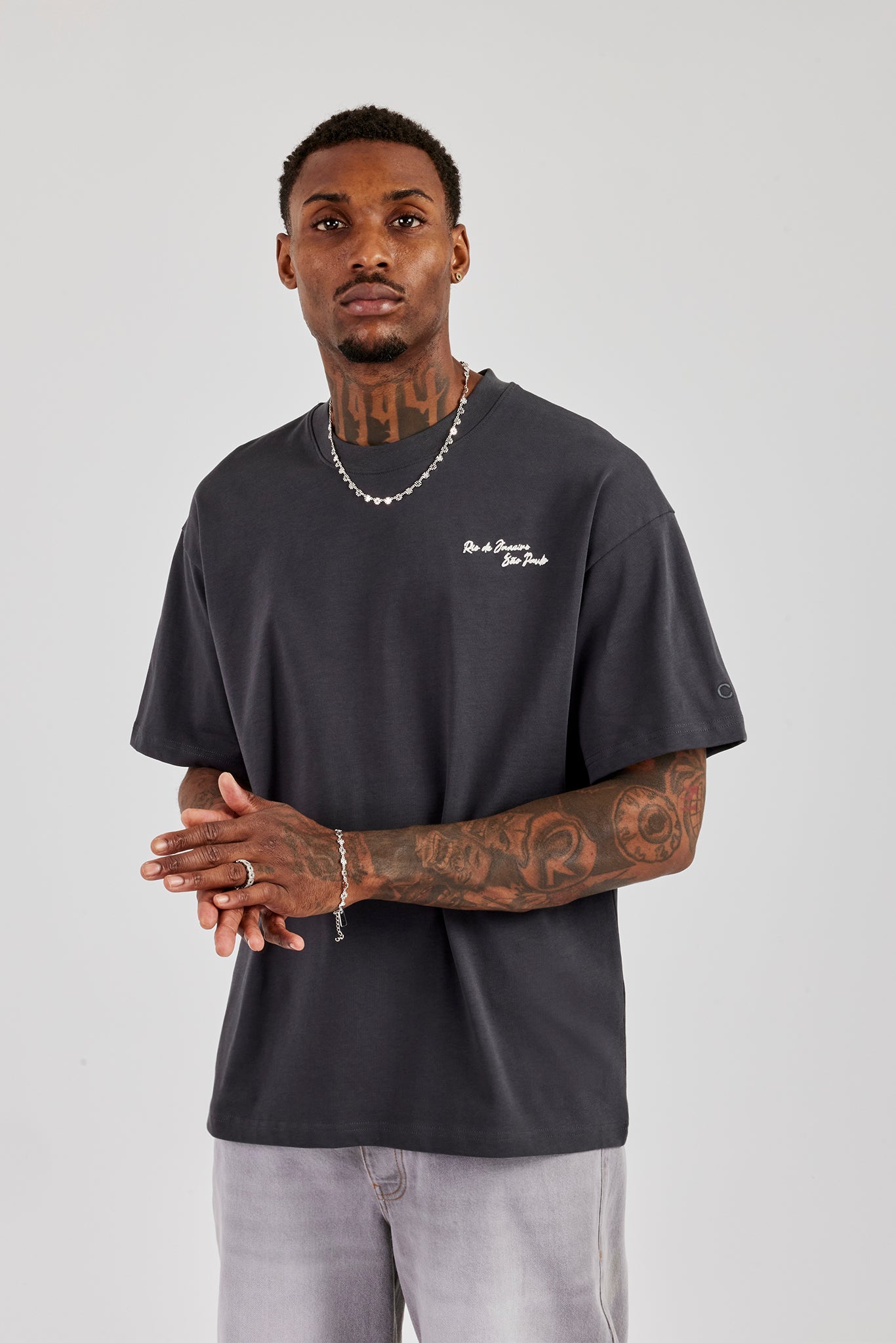 C Back Print Oversized T-Shirt - Charcoal