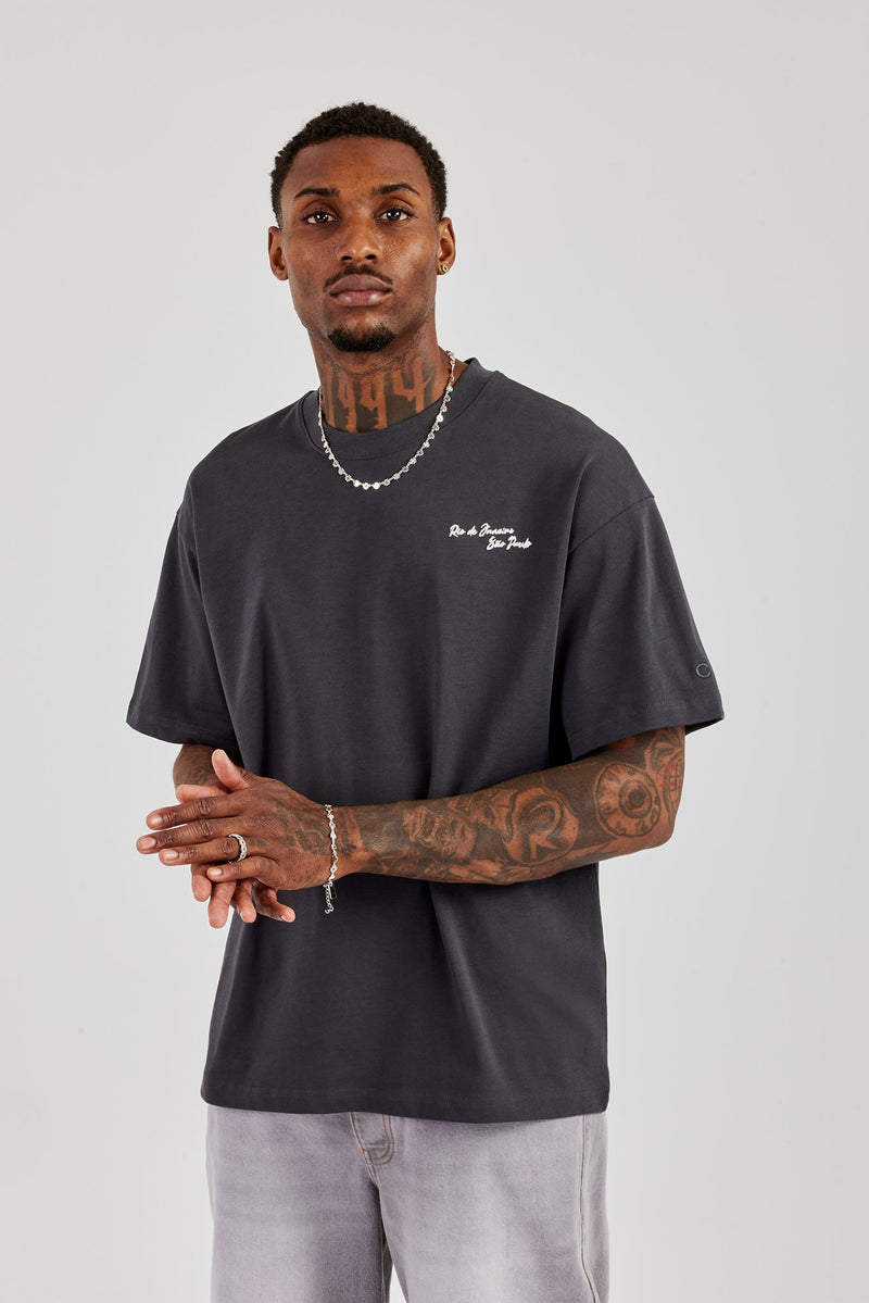 C Back Print Oversized T-Shirt - Charcoal