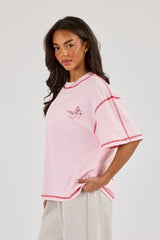222 Layered Puff Print Oversized T-Shirt - Baby Pink