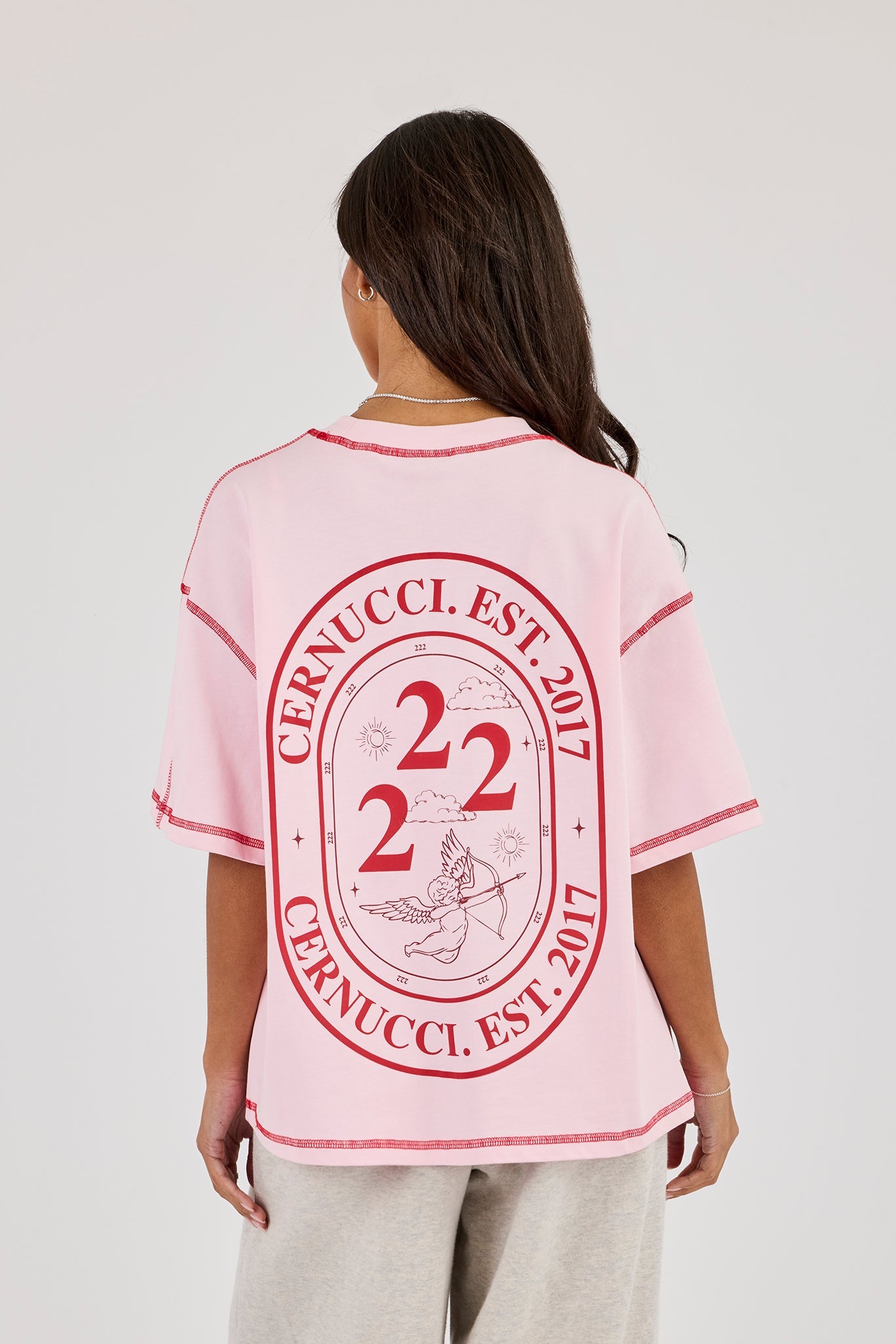 222 Layered Puff Print Oversized T-Shirt - Baby Pink