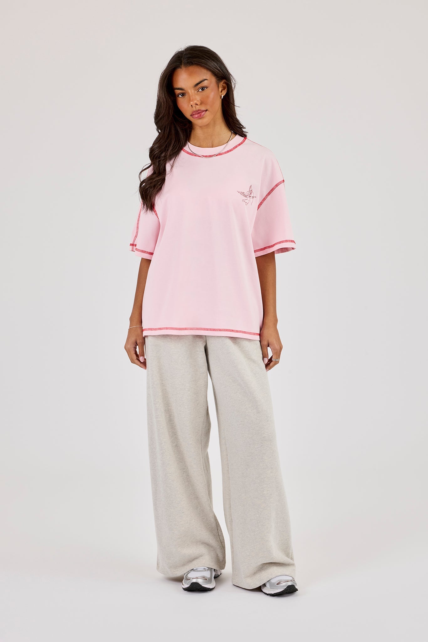222 Layered Puff Print Oversized T-Shirt - Baby Pink | Womens Tees