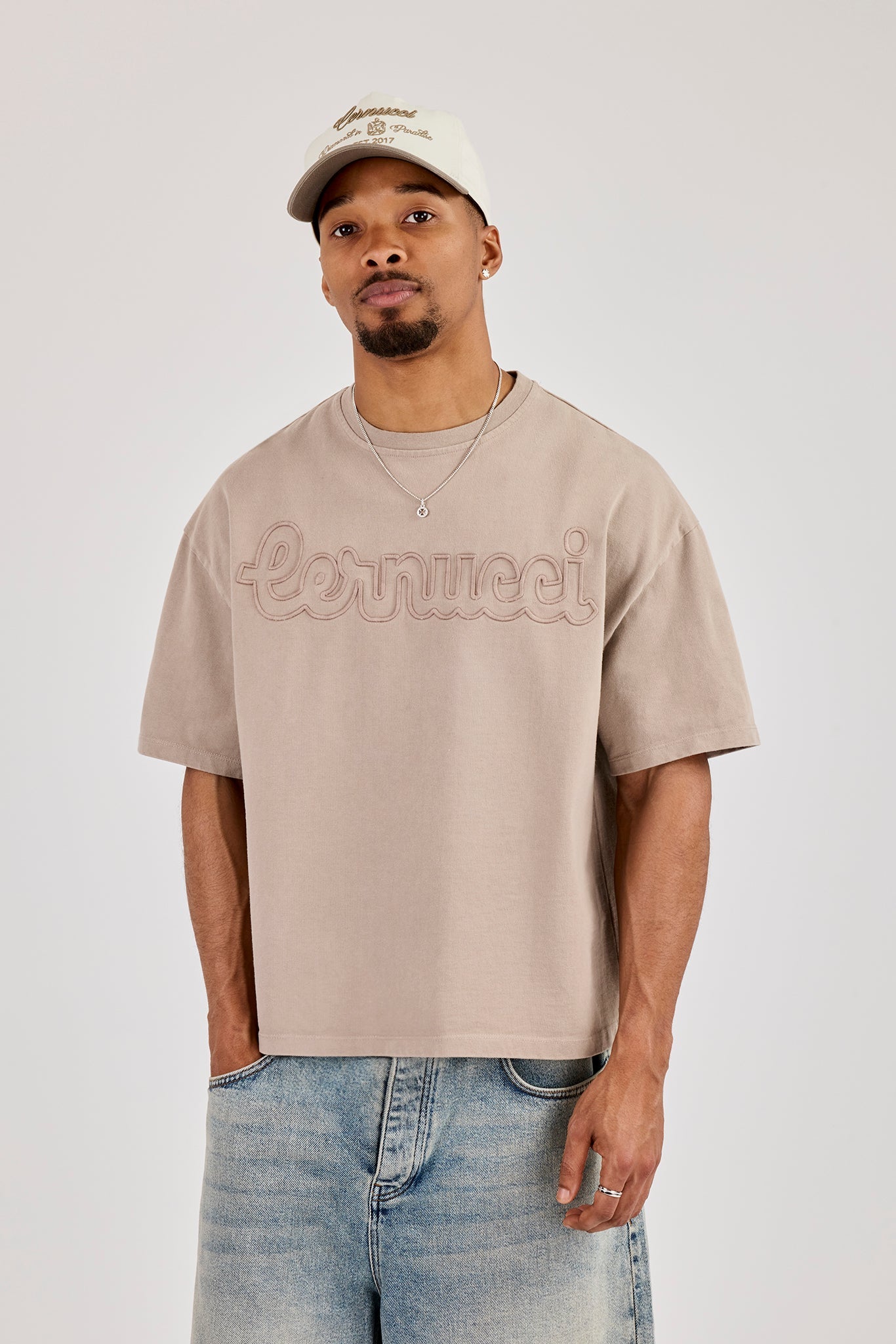 Washed Boxy Embroidered T-Shirt - Washed Stone
