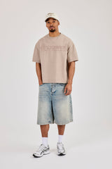 Washed Boxy Embroidered T-Shirt - Washed Stone