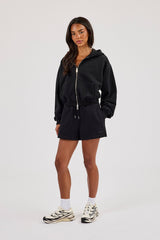 Cernucci Cropped Zip Through Hoodie & Embroidered Short - Black