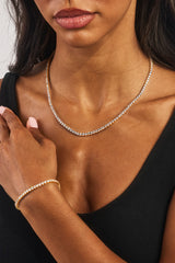 Womens 3mm Tennis Chain & Bracelet - Gold
