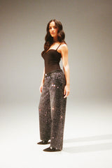 Baggy All Over Rhinestone Jean - Washed Black