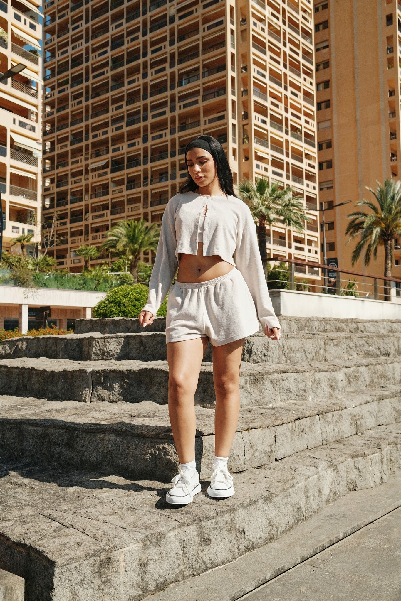 Terry Towelling Cardigan, Bralette & Short - Beige