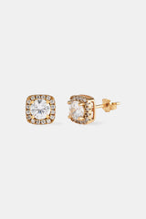 7mm Iced Cluster Stud Earrings - Gold