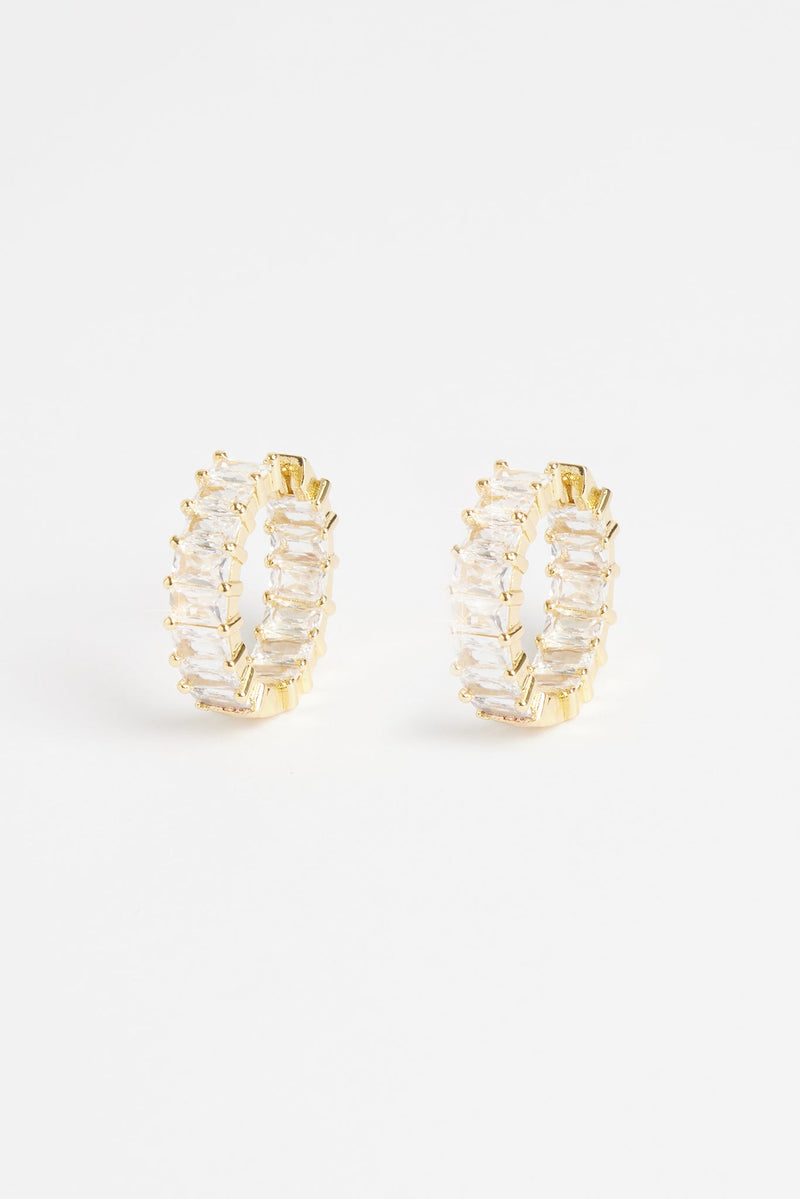 5mm Iced Clear Round Tennis Earrings - Gold