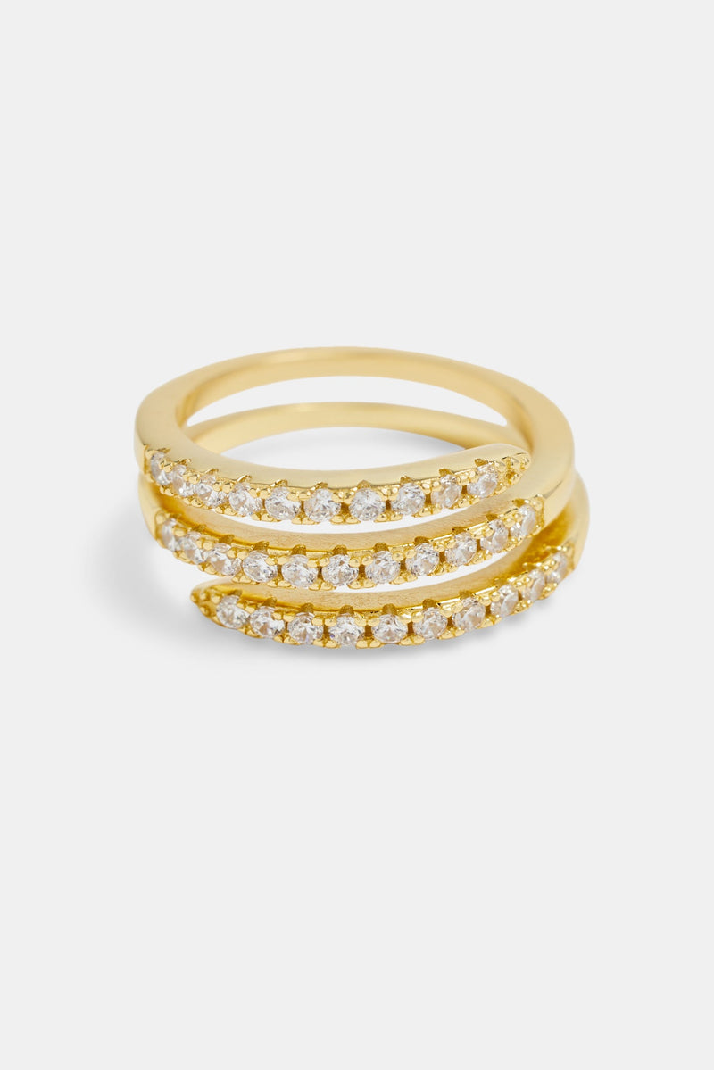 Gold Plated 925 10mm Iced CZ Twist Ring