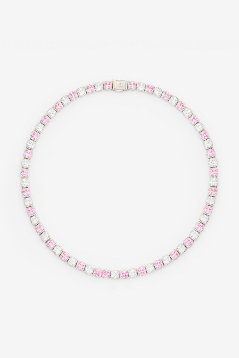 10mm Pink & Clear Iced Bezel Allway Chain - White Gold