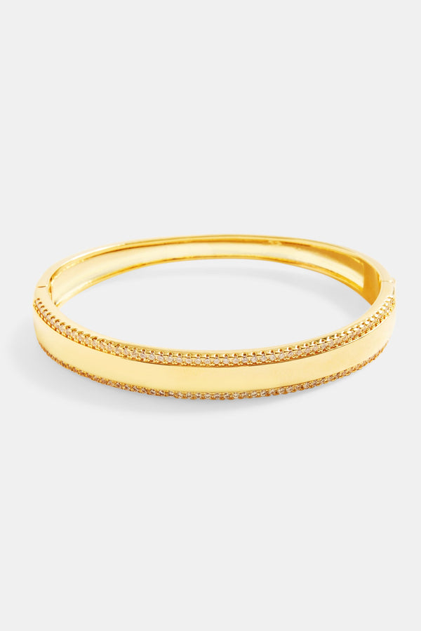 8mm Gold Plated Polished & Iced CZ Pave Bangle