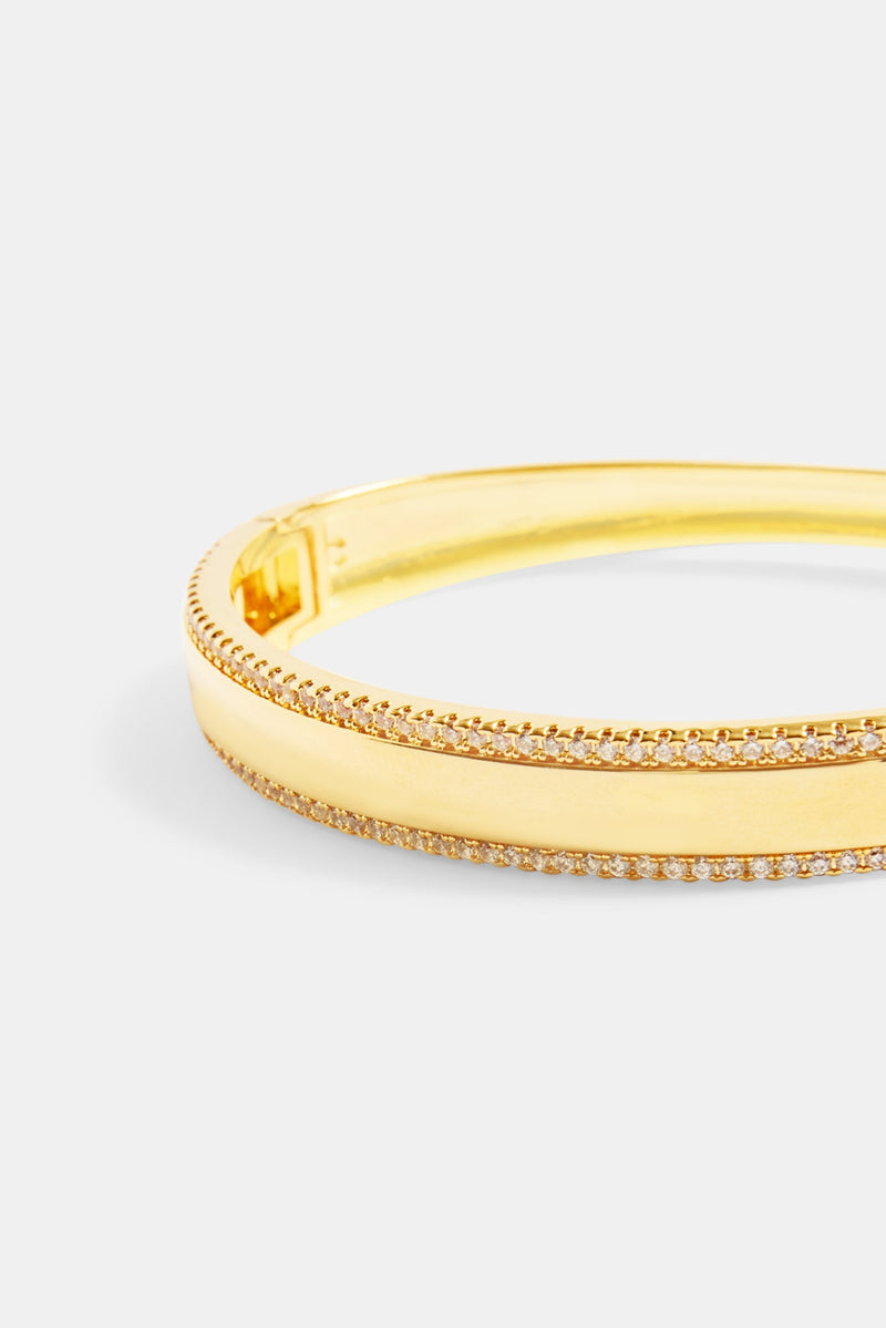 8mm Gold Plated Polished & Iced CZ Pave Bangle