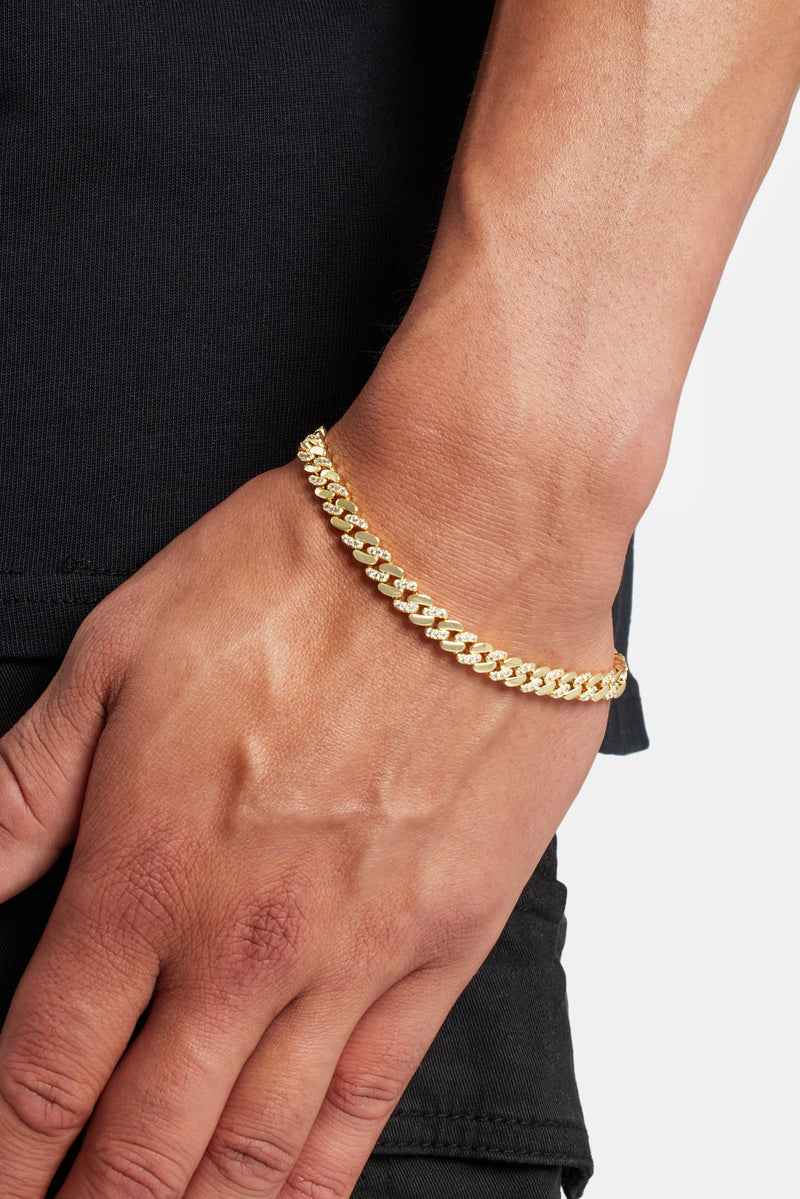 7mm Gold Plated Polished And Iced Prong Bracelet