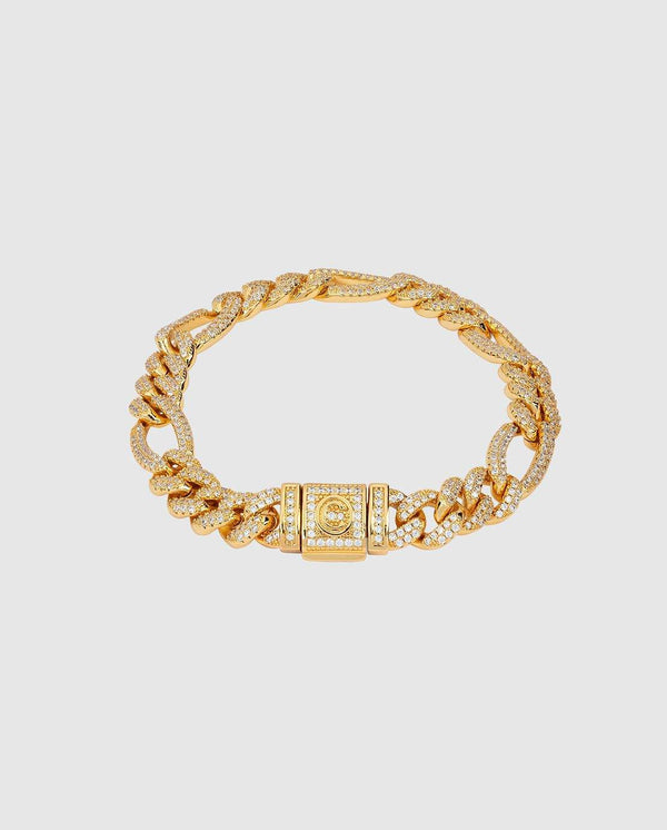 10mm Iced Figaro Bracelet - Gold - Cernucci