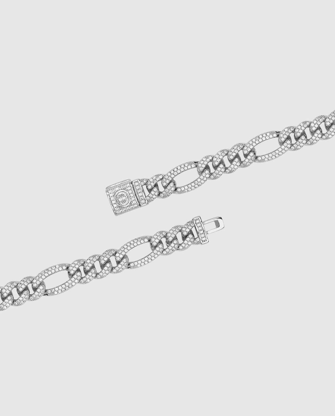 10mm Iced Figaro Bracelet - White Gold - Cernucci