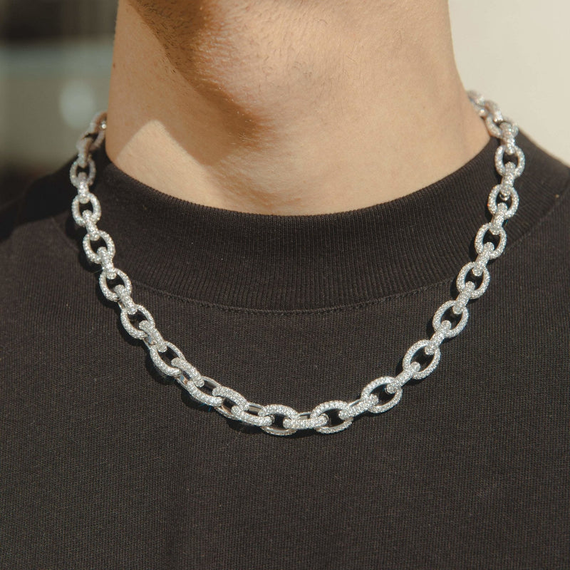 10mm Rolo Link Chain - White Gold - Cernucci