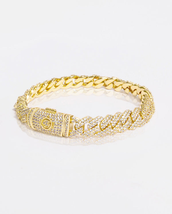 10mm Iced Prong Link Bracelet - Gold