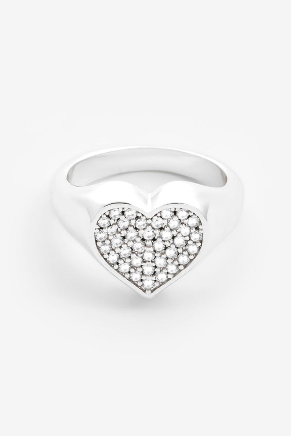 11mm Iced Pave Heart Ring - White Gold