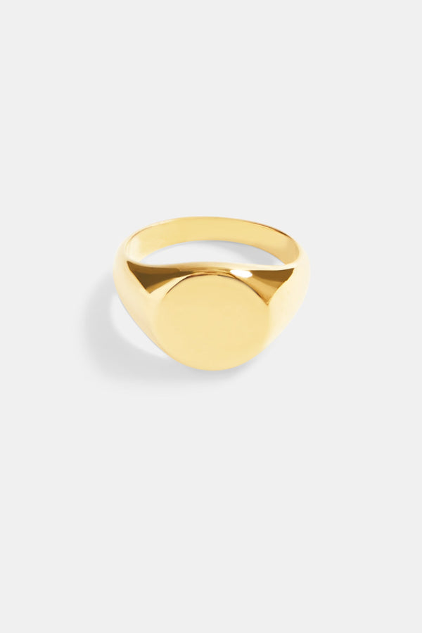 Womens 11mm Gold Plated Polished Round Signet Ring