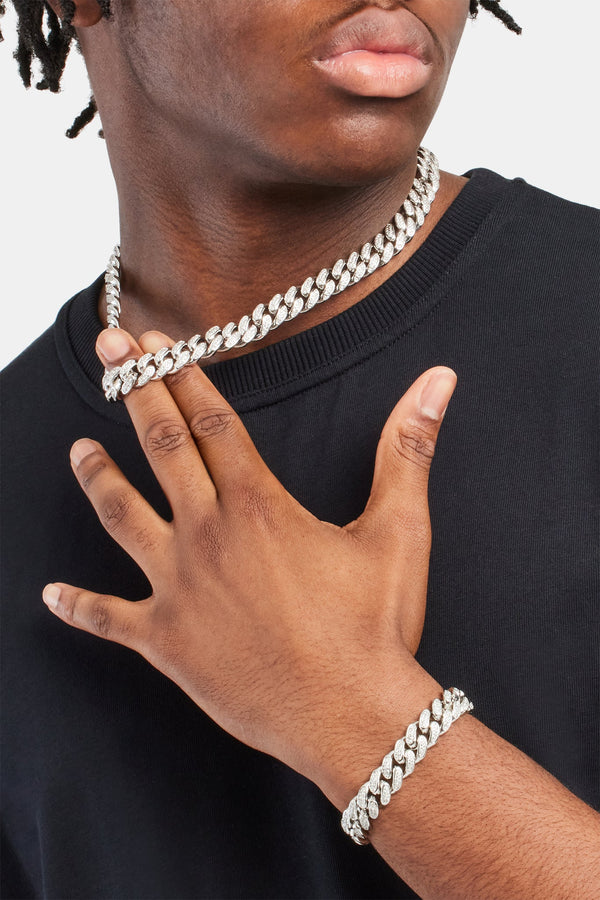 12mm Iced Out Cuban Chain & Bracelet - White