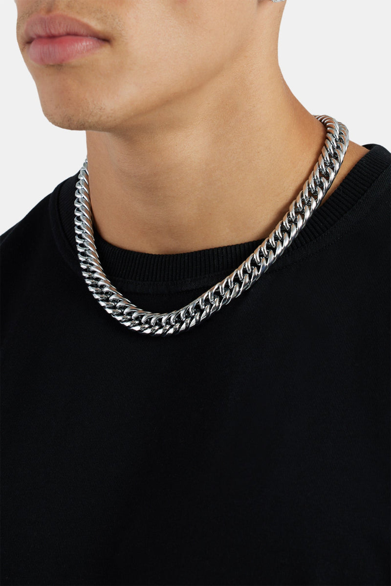 13mm Polished Cuban Link Chain Stainless Steel Mens Chains