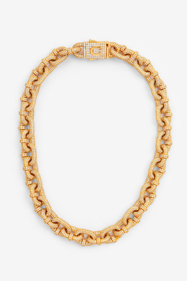 14mm Iced Chunky Link Pave Chain - Gold