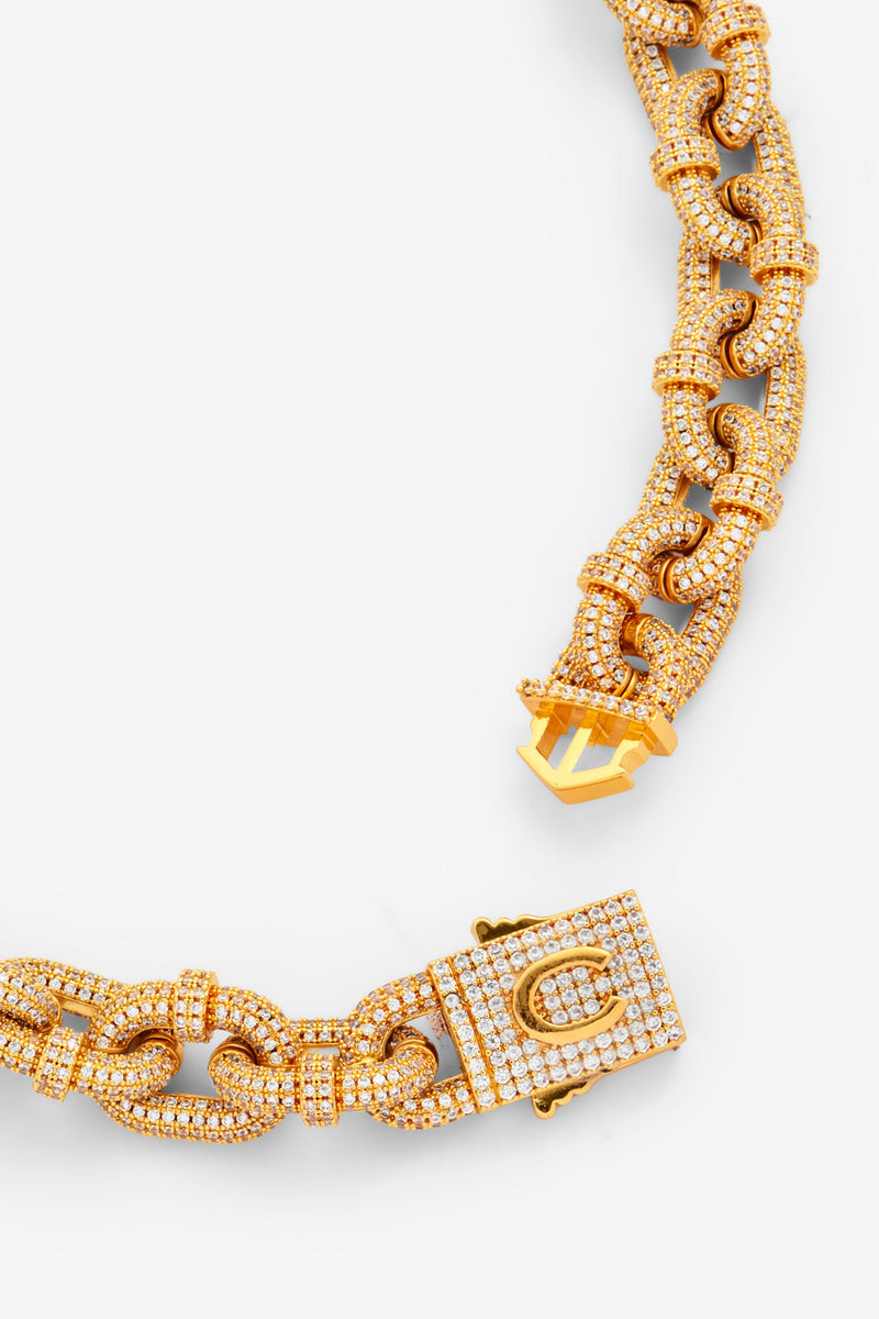 14mm Iced Chunky Link Pave Chain - Gold