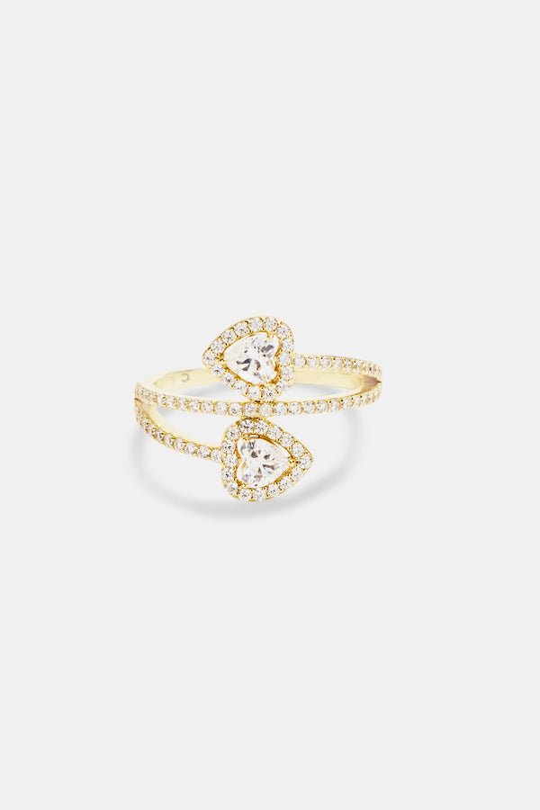 Gold Plated 925 15mm Heart CZ Twist Ring