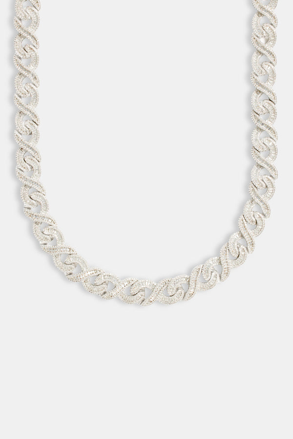 15mm Iced CZ Baguette Infinity Chain - White Gold