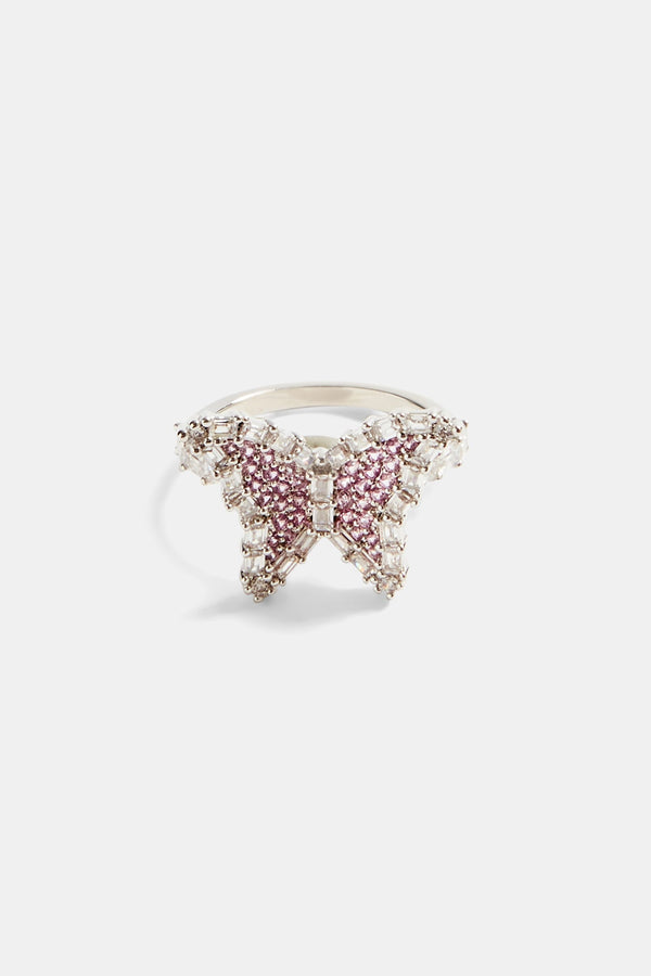 15mm Iced Pink CZ Butterfly Ring