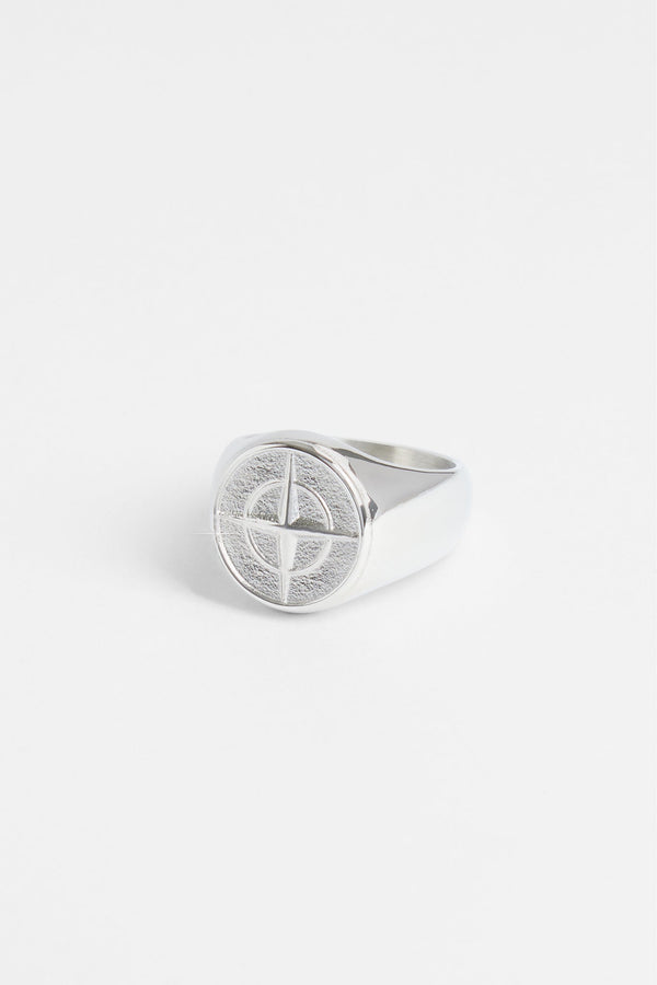 15mm Polished Compass Ring - White Gold