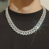 15mm Baguette Cuban Link Chain - White Gold - Cernucci