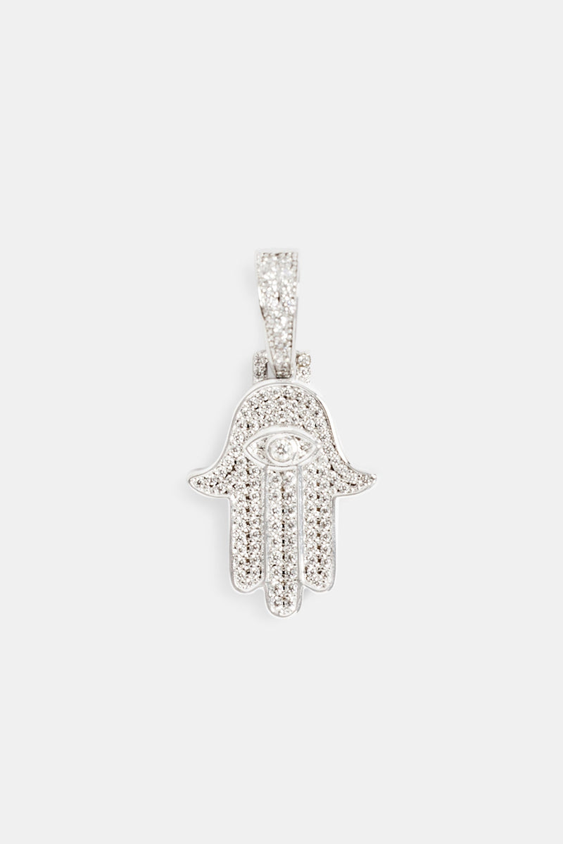 17mm Iced CZ Hamsa Hand Pendant