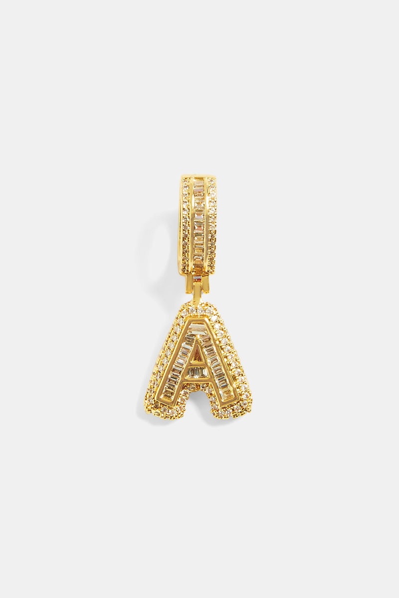 17mm Micro Gold Plated Iced Baguette Letter Pendant