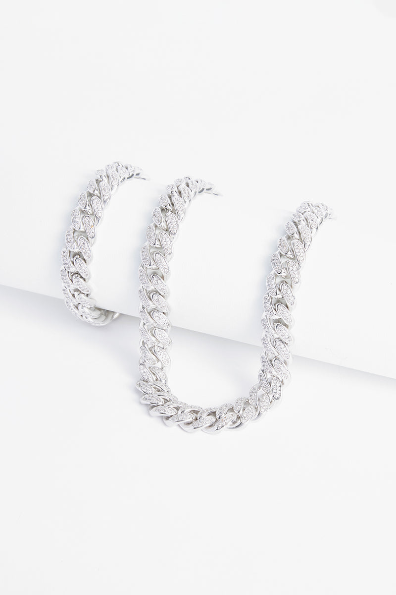 19mm Prong Link Chain + Bracelet Bundle - White Gold