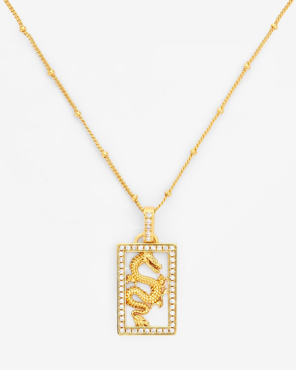 1mm Bobble Chain Iced Dragon Necklace - Gold