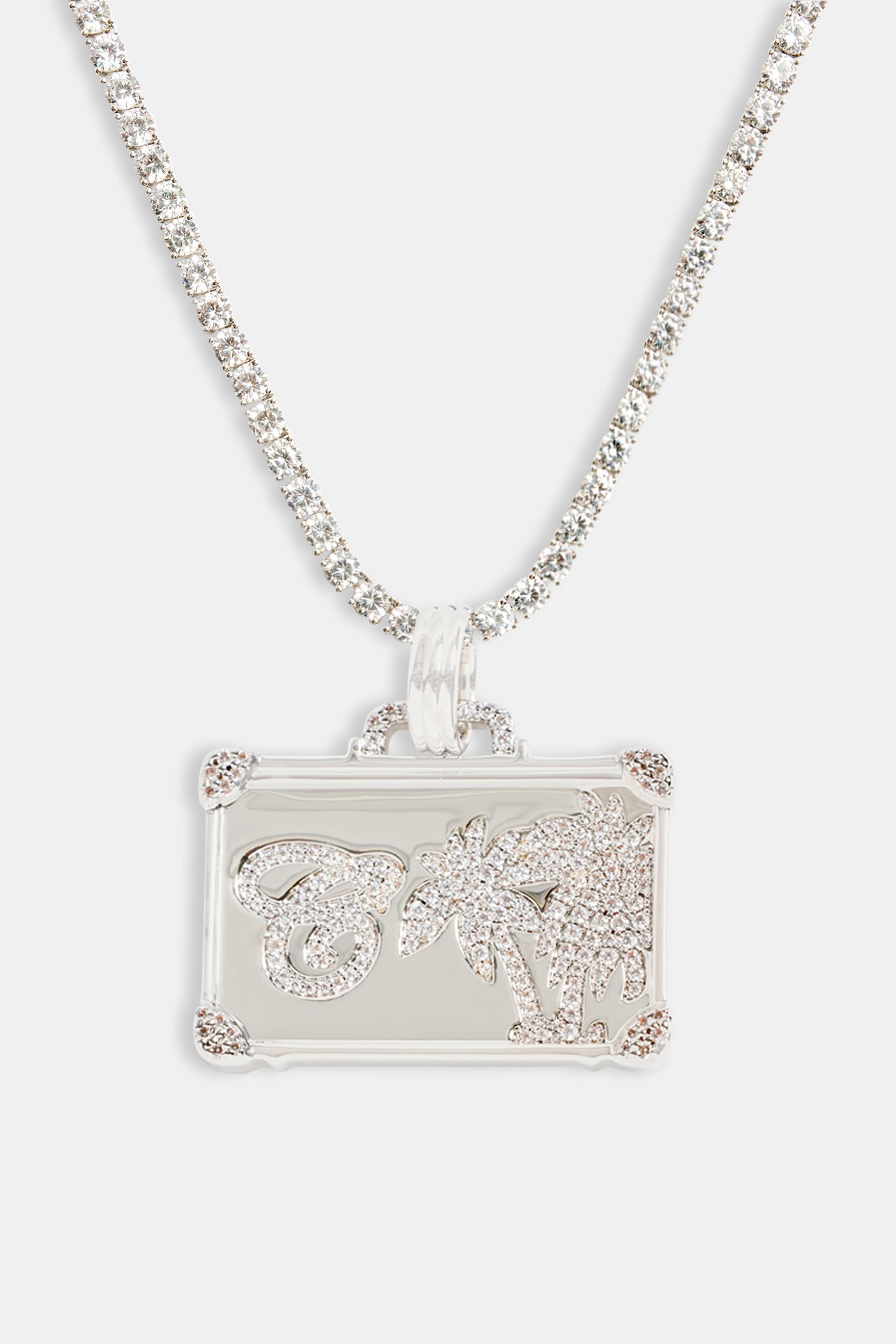 20mm Iced CZ Palm Tree Suitcase Pendant