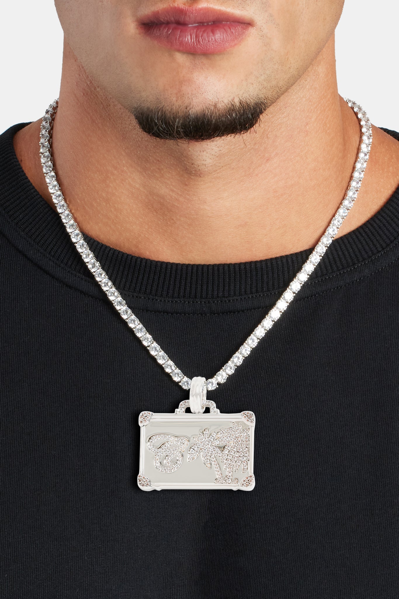 20mm Iced CZ Palm Tree Suitcase Pendant