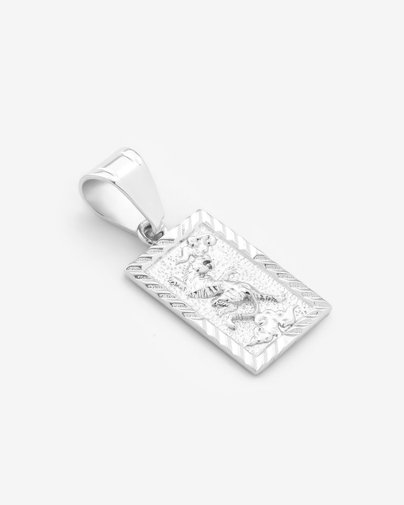 23mm Embossed Textured Tiger Pendant - White Gold