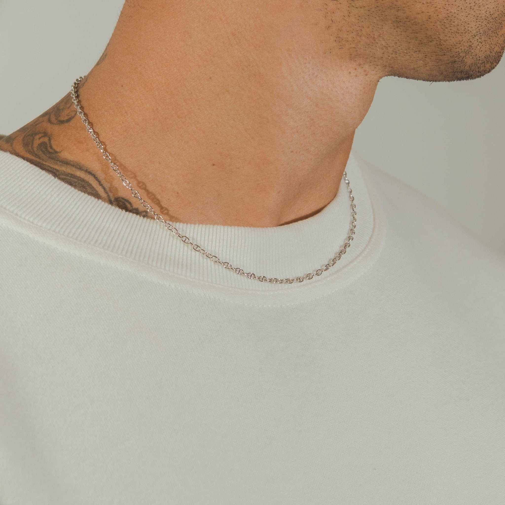 2.8mm Coffee Bean Chain - White Gold - Cernucci