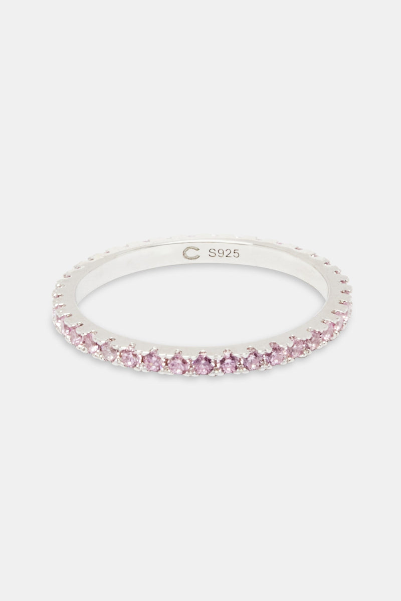Womens 2mm 925 Pink CZ Tennis Ring