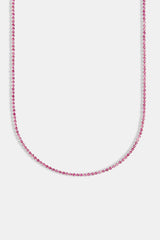 White Gold Plated 2mm Pink Iced CZ Micro Tennis Chain